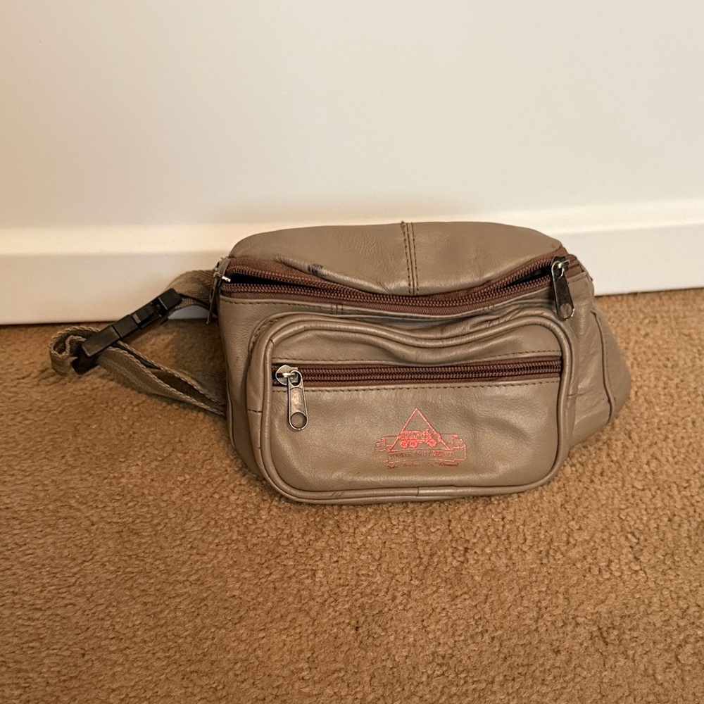 Triangle Logo Taupe Leather Belt Bag